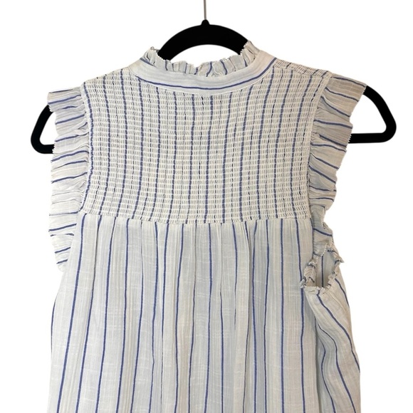 J. Crew Smocked Ruffle Gauze Top-White Stripe- Size Small - Picture 6 of 10
